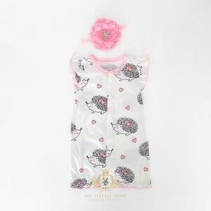 NWT Cute Girls One-piece Romper Bubble Ruffled Hedgehog & Pink Hearts 3-6M